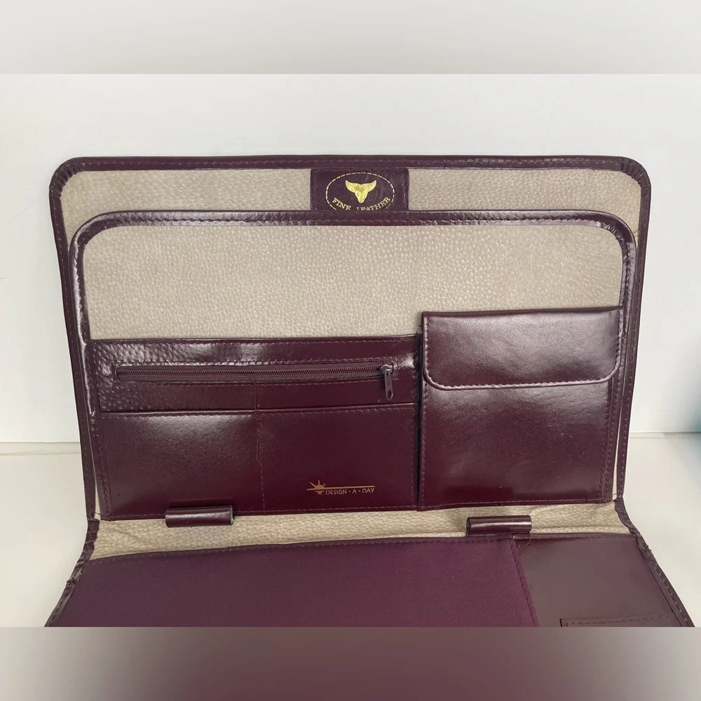 VTG Design A Day Planner Leather Brown Snap LARGE Size 14.5”Lx8.5”W
